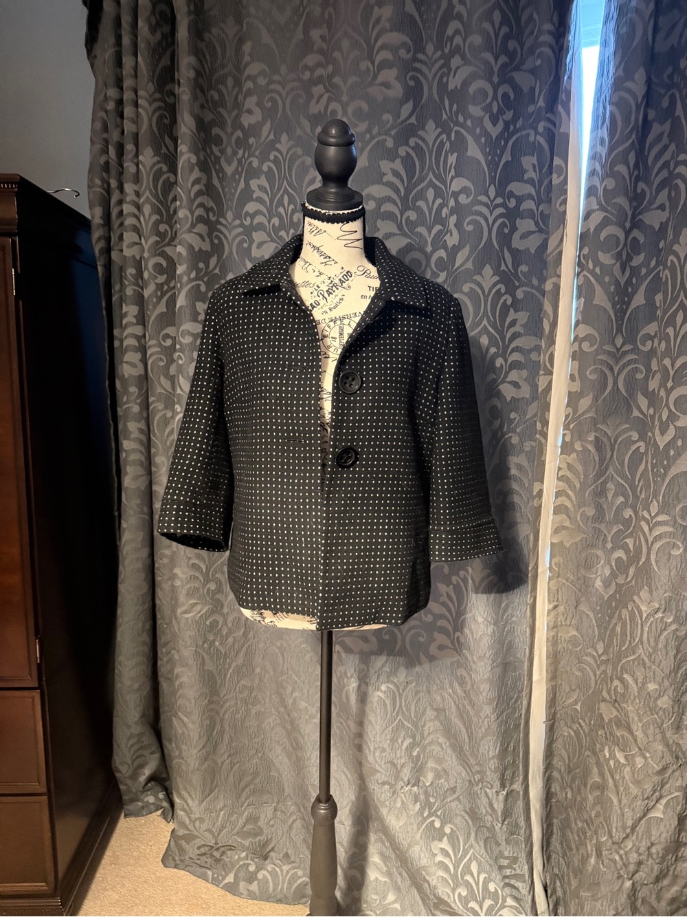 RW&CO. Tweed Black Polka Dot Cropped Blazer